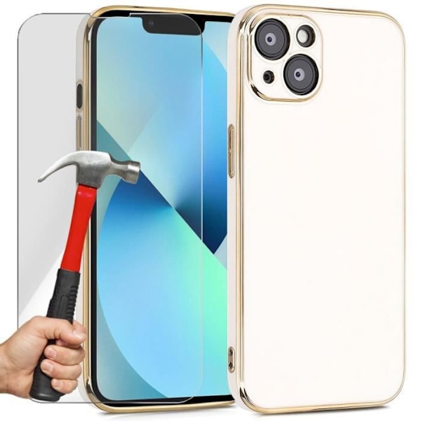 Fodral för iPhone 13 (6,1") Vit + 2 härdat glas TPU Anti-repor Stötsäkert guldkant lyxmode Vit
