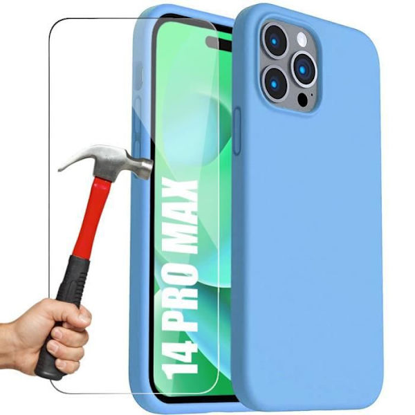 Skal till iPhone 14 Pro Max Svart + 2 härdade glasögon skärmskydd Blå