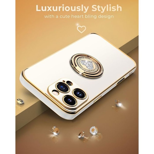 Coque til Xiaomi Redmi Note 14 5G (ikke til 4G) Slim Silikonebeskyttelse med Snor og Drejelig Glitrende Ring - Hvid Vit