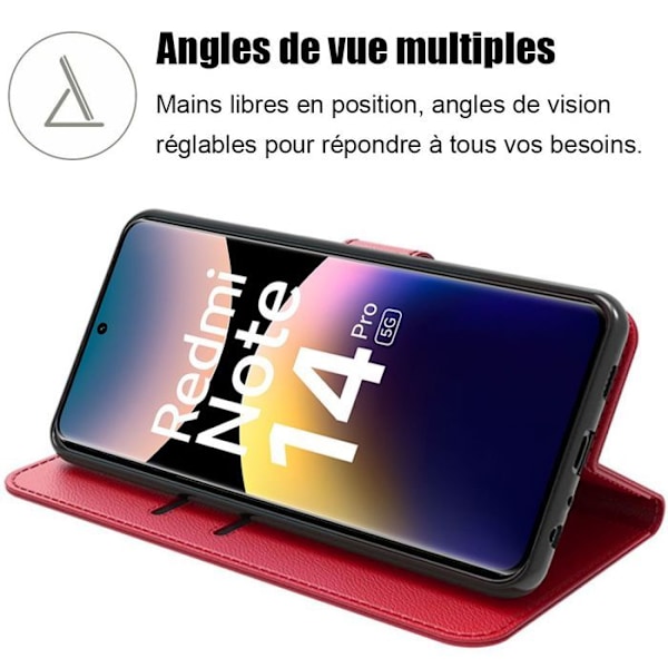 Coque för Xiaomi Redmi Note 14 Pro 5G (inte för 4G) Stötskydd 360 Grad PU Läder Röd Röd