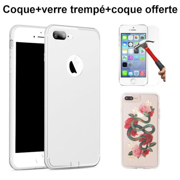 Pack för iPhone 8 Plus - Halvtransparent silikonfodral + härdat glas + gratisfodral Halvtransparent
