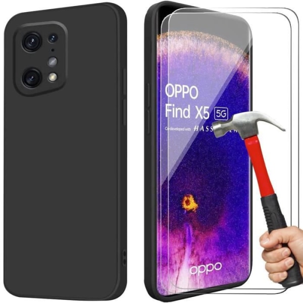 Etui til OPPO Find X5 Shockproof Precise Cutting Black + 2 hærdede briller