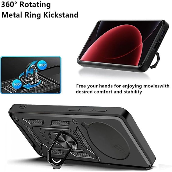 Coque til Xiaomi 15 Ultra - Stødabsorberende med ringstøtte bagpå, hård og forstærket kant - Sort Svart