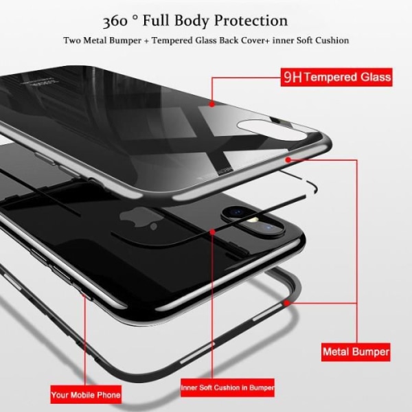 Etui - AIBEIER - iPhone 7 / 8 - Magnetisk - Hærdet glas - Ultra stødsikker Svart + Transparent