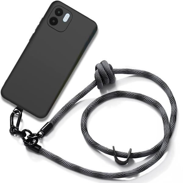 Lanyardfodral till Xiaomi Redmi A1-A2 Svart Stötsäkert silikon med grått avtagbart snörband Grå