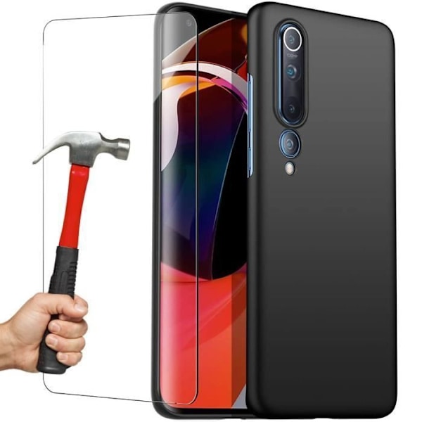 Coque - E.F.Connection - til Xiaomi Mi 10 Pro (6,67") - Sæt med 2 hærdet glas - blød ensfarvet komfortabel sort Svart