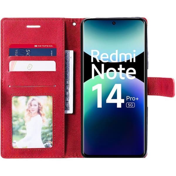 Coque för Xiaomi Redmi Note 14 Pro Plus 5G / Redmi Note 14 Pro+ 5G, Läder Effekt Stötskydd 360° - Röd Röd