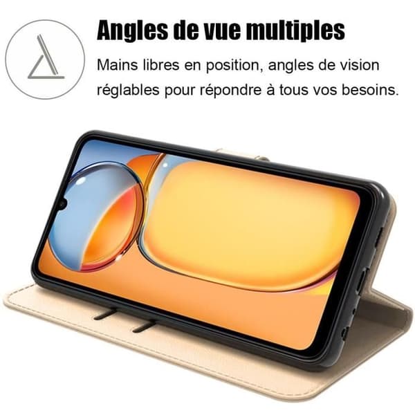 Coque + Tempererade Glas - E.F.CONNECTION - För Xiaomi Redmi 13C - Stötskydd - PU-läder - Ställfunktion gyllene