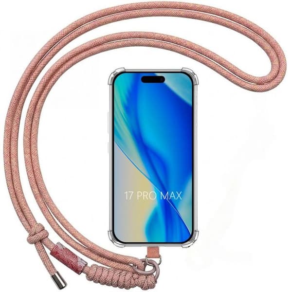 Skal för iPhone 17 Pro Max, Stötsäker Silikon med Avtagbar Rem Rosa Rosa, klar