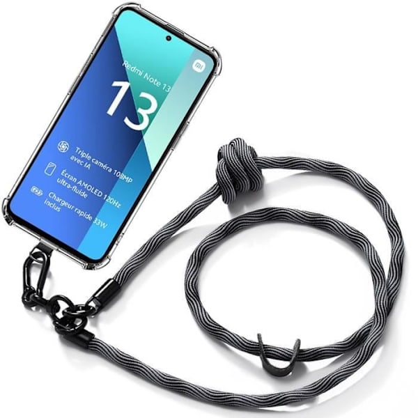 Coque - E.F.CONNECTION - för Xiaomi Redmi Note 13 4G - Stöttålig - Avtagbar rem - Grå Grå