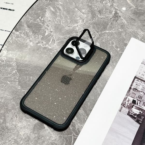 Fodral för iPhone 16 Pro, Anti-Scratch Bling Glitter Fodral med kameraskydd - Translucent Black