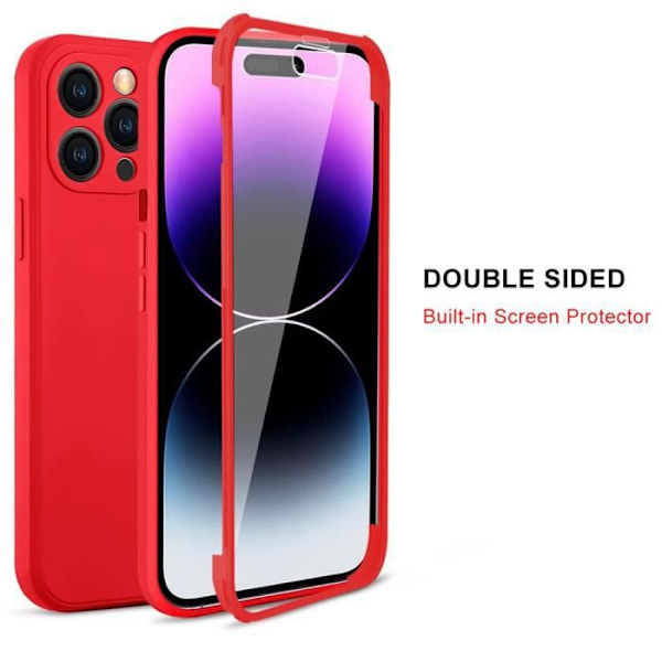 Inbyggt fodral för iPhone 14 Pro, 360° Anti-Scratch Hybrid Skydd Röd