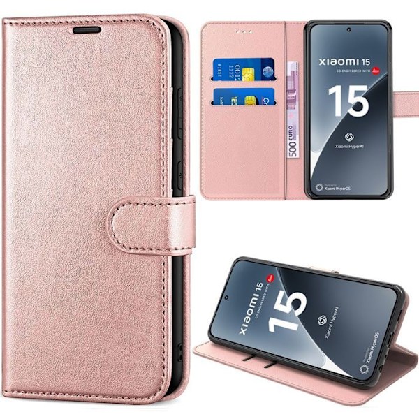 Coque til Xiaomi 15, Beskyttende Flip Case i Syntetisk Læder Mønstret Antichok Pink Rosa