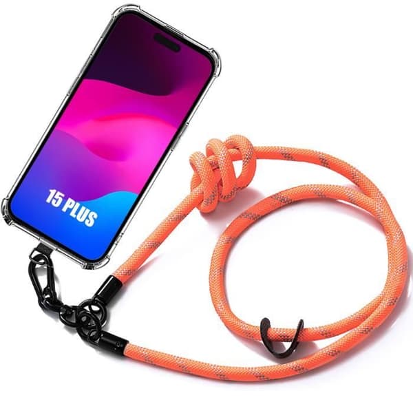 Coque Lanière för iPhone 15 Plus - Stötabsorberande - Förstärkt Skydd - Robust Lanière - Orange Orange