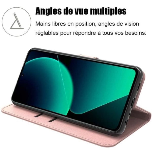 Etui til Xiaomi 13T - 13T Pro lædereffekt og stødsikkert TPU-cover med tegnebogsfunktion og stativ - Pink