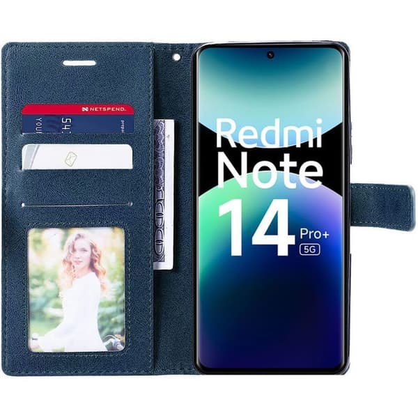 Coque för Xiaomi Redmi Note 14 Pro Plus 5G / Redmi Note 14 Pro+ 5G - Marinblå Läderlook Shockproof 360° Skydd marinblå