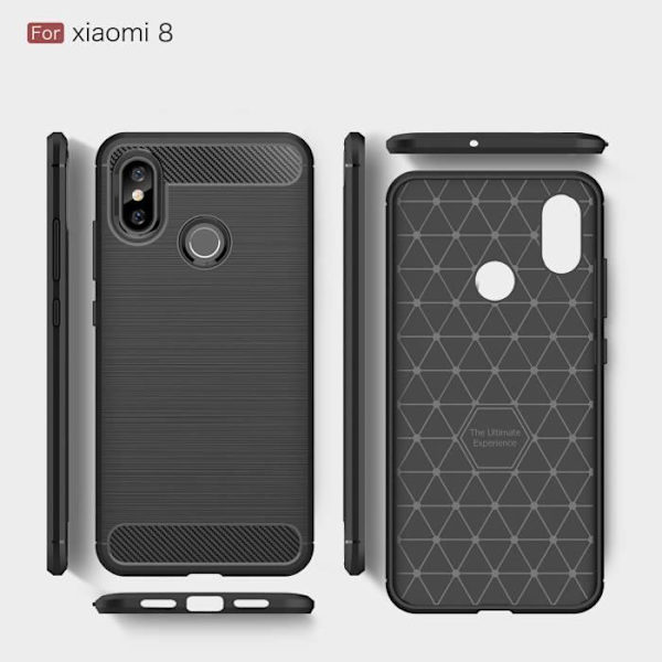 Xiaomi Mi 8 etui Carbon Fiber elastisk TPU beskyttelsescover til Xiaomi Mi 8 - Sort