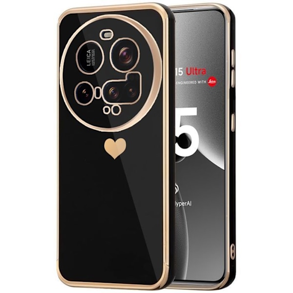 Coque til Xiaomi 15 Ultra, med Hjerte Mønster, Skridsikker Blød TPU Sort Svart