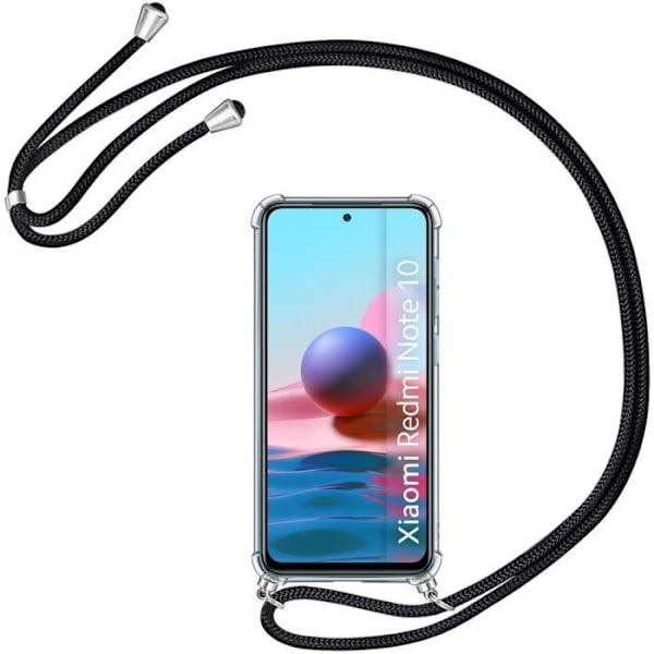 Fodral för Redmi Note 10 4G (6,43") Förstärkt hörn Anti-Scratch Mjuk Transparent + Axelrem Svart Transparent-svart