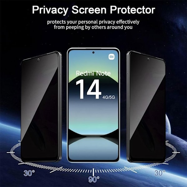 Skærmbeskytter - E.F.Connection - til Xiaomi Redmi Note 14 - Tempered Glass - Anti Spy - 3 Stykker Svart