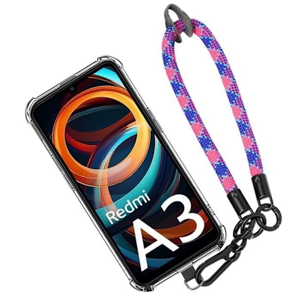 Fodral för Xiaomi Redmi A3, genomskinligt stötsäkert silikonskydd med avtagbar trefärgad rem