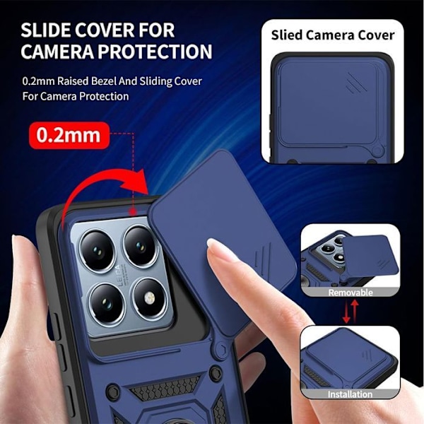 Coque + 2 Tempererede Glas til Xiaomi 15 Pro - Stiv Stødabsorberende med Ring og Objektivbeskyttelse - Mørkeblå marinblå