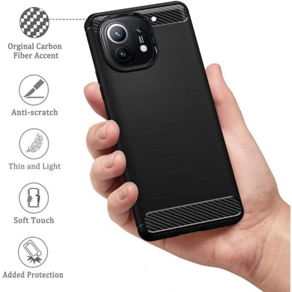 Beskyttelsesetui til Xiaomi Mi 11 (6,81") - E.F. CONNECTION - Silikone designfunktioner - Anti-Shock - Sort Svart
