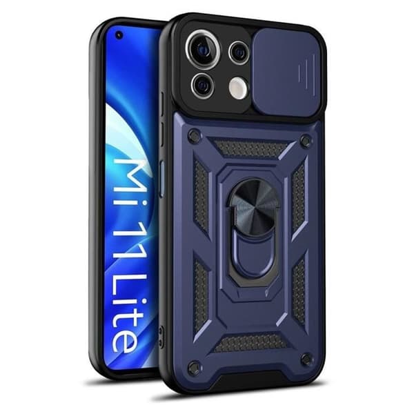 Skyddshölje - E.F.CONNECTION - för Xiaomi 11 Lite 5G - Mörkblå - Stötsäker - Ringfäste marinblå