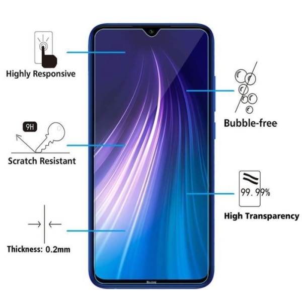 Til Xiaomi Redmi Note 8 6.3": Parti - Pakke med 3 skærmbeskytterfilm af hærdet glas