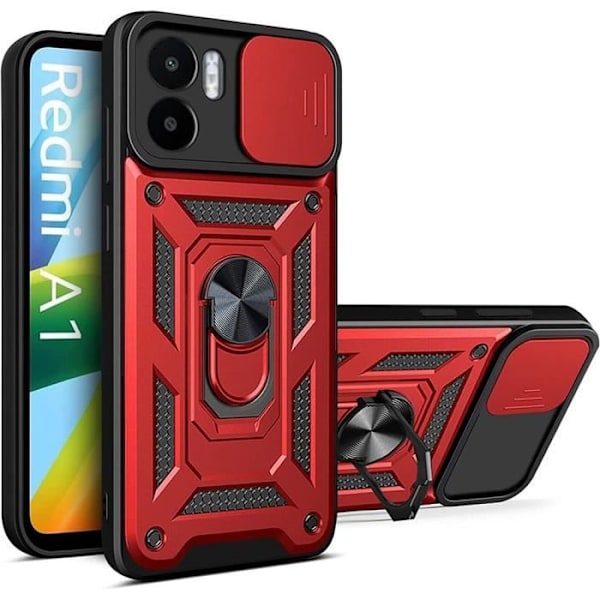 Fodral för Redmi A1/A2 Röd Stötsäker Ring Baksida Anti-Scratch Army Style Förstärkt kant Tjockt Röd