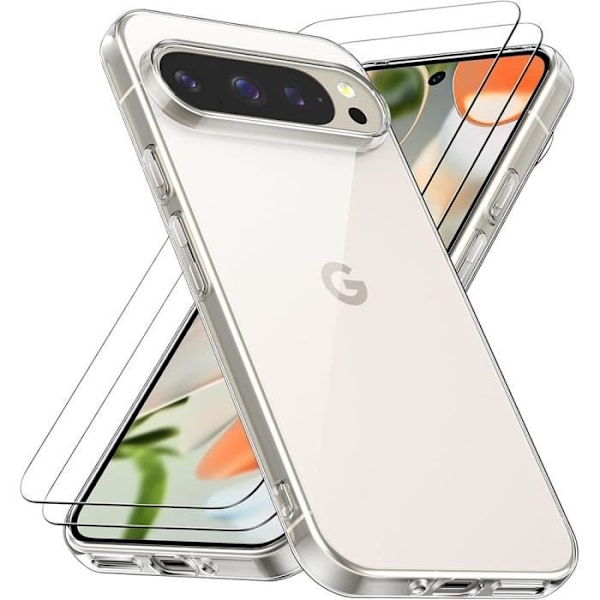 Coque och Härdat Glas - Google - Pixel 9 Pro XL - Mjuk Skydd - Halkfri - Transparent Transparent
