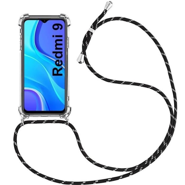Skyddsfodral för Redmi 9 - E.F.CONNECTION - Mjuk - Transparent-Svart - Stötsäker - Med sladd Transparent-svart