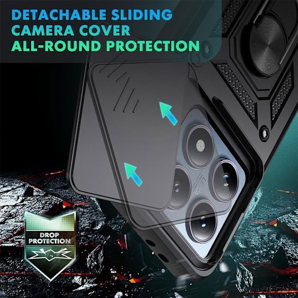 Coque + 2 Glasklare Glas til Xiaomi Redmi Note 14 4G (ikke til 5G) Stødabsorberende med Kamera Beskyttelse - Sort Svart