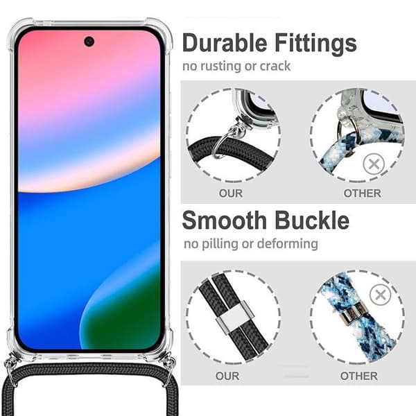 Skal för Google Pixel 10 Pro, Transparent Stötsäker Silikon med Rosa Snodd Rosa, klar