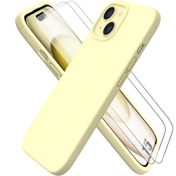 Coque Silikon - Mixad - iPhone 15 - Matt Gul - Stötsäker - Slim - 2 Härdat Glas Gul