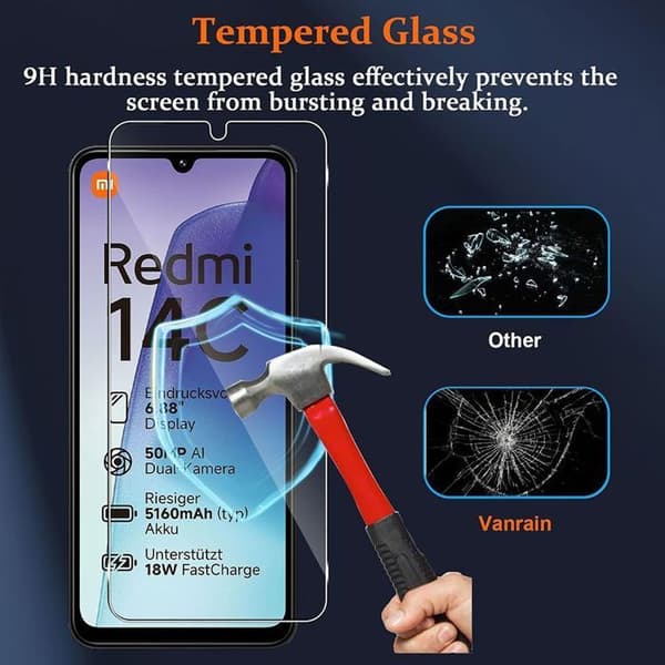 2 Tempererade Glas + 2 Kameraskydd för Xiaomi Redmi 14C - E.F.Connection® Transparent
