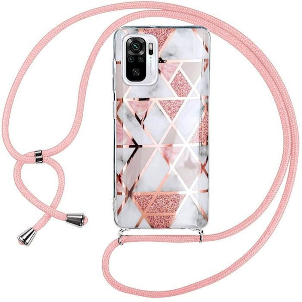 Mobiltelefonkedjefodral för Redmi Note 10-10S Anti-Scratch Pink Marble Pattern Rosa