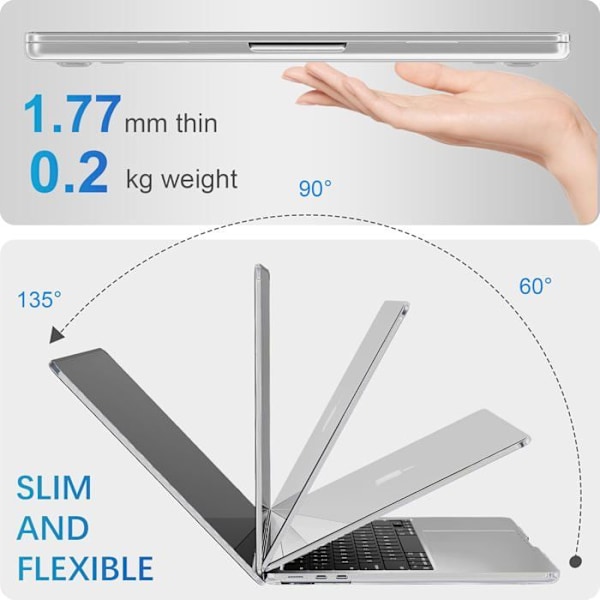 Coque Kompatibel med MacBook Air 13.6 Tum M4 M3 M2 2025-2022 Frigivning A3240 A3113 A2681, Skyddsfodral Hård Fodral Färg: Klar Kristall