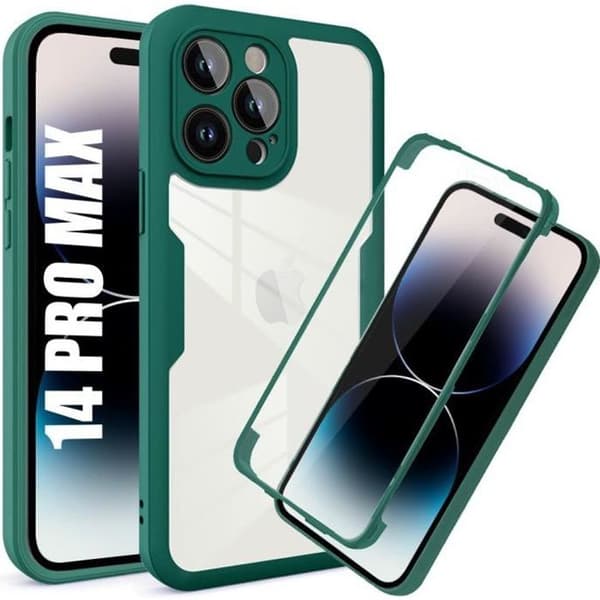 Coque - E.F.CONNECTION - för iPhone 14 Pro Max - 360° skydd - Hård silikon - Semi-hård Nattgrönt