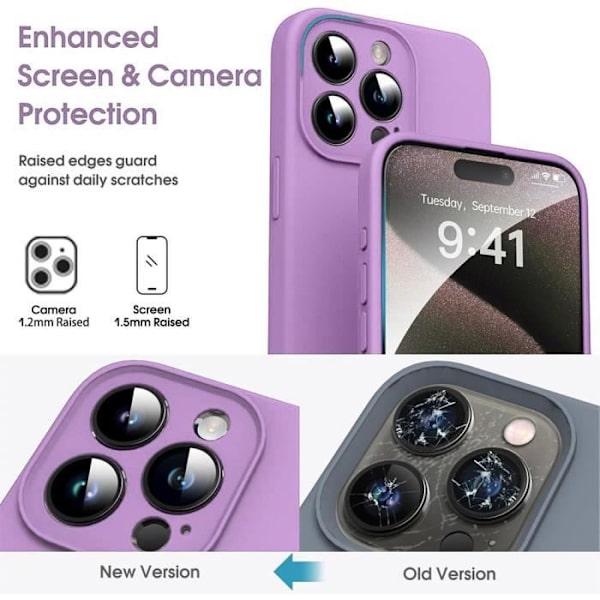 Fodral + 2 härdade glasögon för iPhone 16 Pro Max - Smal silikonskydd Stötsäker Anti-Rep Lila