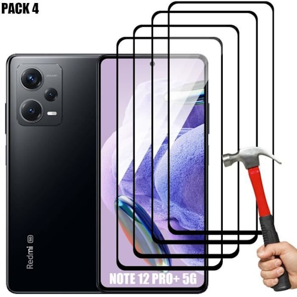Set med 4 helhärdade glasögon för Xiaomi Redmi Note 12 Pro+ 5G 9H skyddsglas Transparent med svart kant