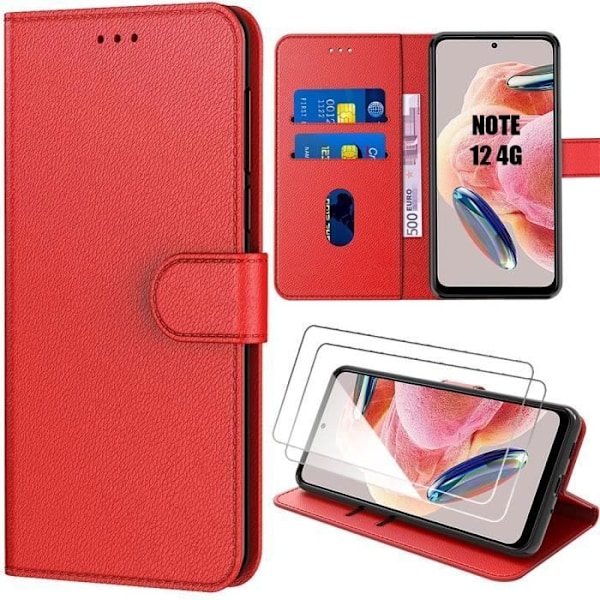 Beskyttelsesetui til Xiaomi Redmi Note 12 - E.F.CONNECTION - Rød - Elegant lædereffekt - Hærdede briller Röd