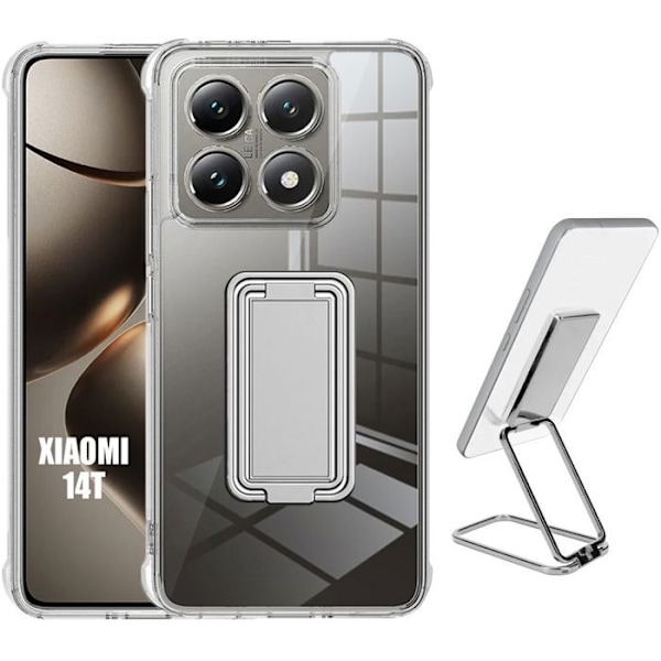 Coque för Xiaomi 14T, Silikon Skydd med Justerbart Metallstöd - E.F.Connection® Transparent