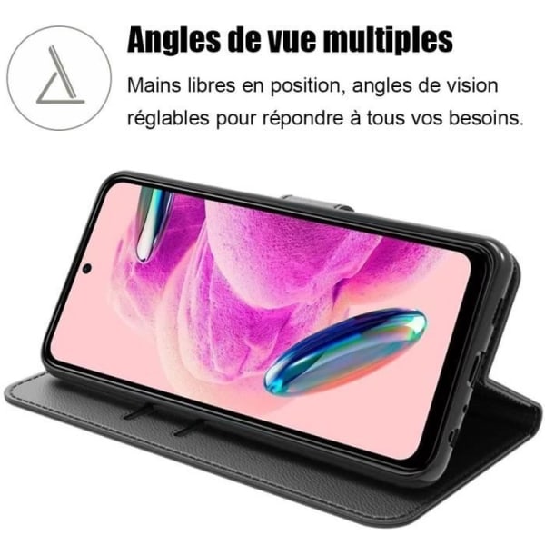Coque - Xiaomi - Redmi Note 12S - Stødabsorberende - PU Læder - Kortholder - 2 Hærdede Glas Svart