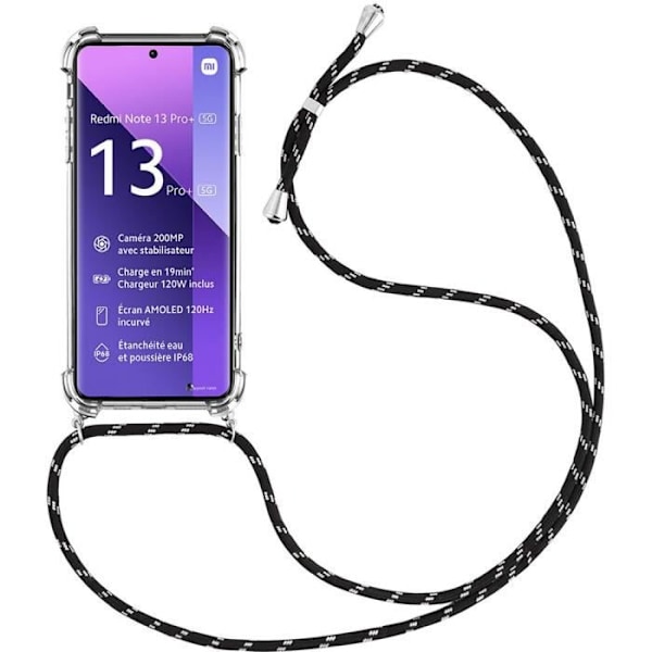 Coque - Xiaomi - Redmi Note 13 Pro+ 5G - Förstärkt Skydd - Svart Snöre - TPU Stötsäker Svart
