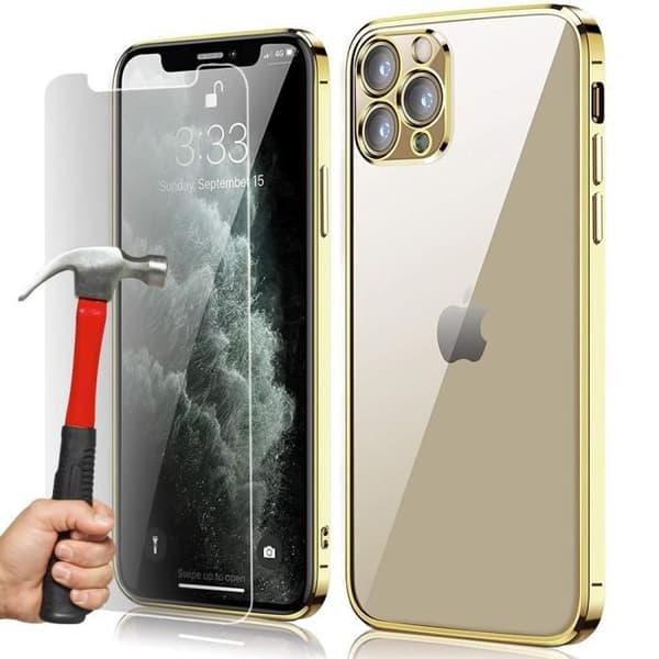 Coque Silikon - E.F.Connection - iPhone 13 mini - Guld - 2 Härdat Glas - Ultra Slim gyllene