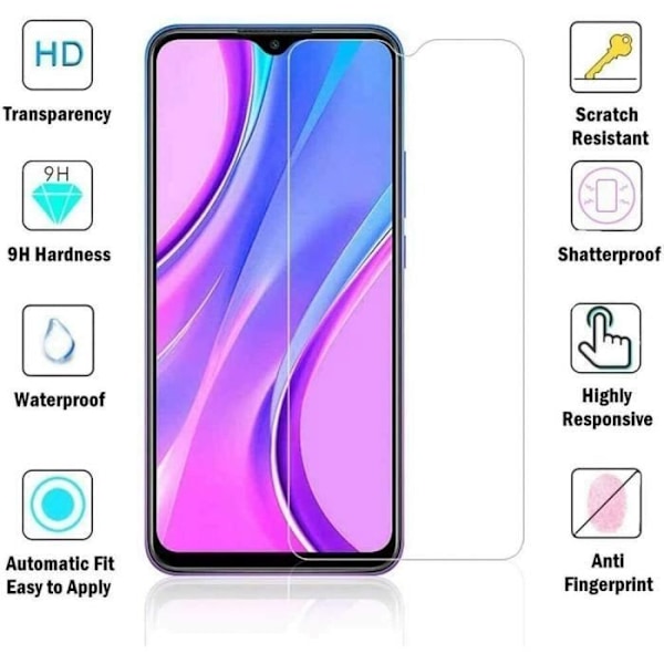 Skyddsskal - E.F.CONNECTION - för Redmi 9 - Silikon + Härdat Glas - Svart + Transparent Svart, klar