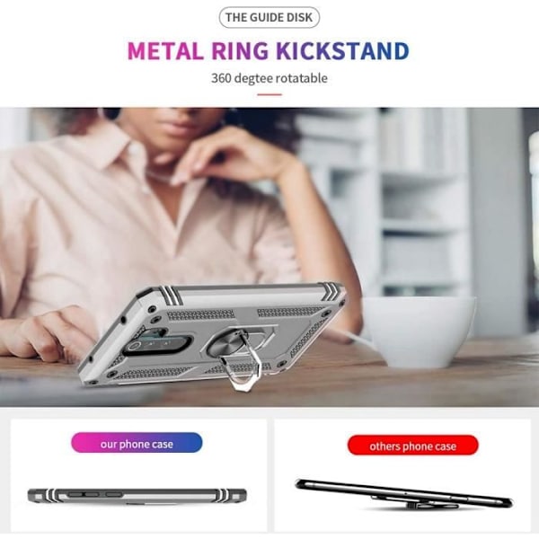 Fodral för Redmi Note 8Pro (6,53") Silver Ring Support Förstärkt skydd Silikon Border Metal Plate Silver Silver