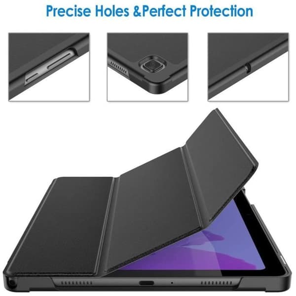 Coque Tablett - E.F.CONNECTION - för Samsung TAB A7 - Syntetiskt läder - Mikrofibrer - Multifunktionellt skydd Svart