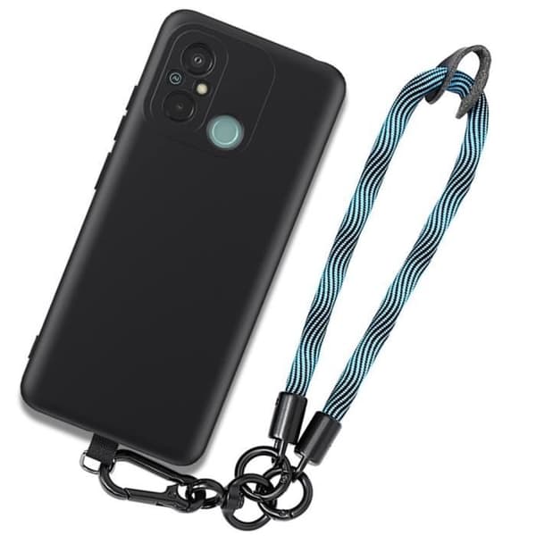 Coque - E.F.CONNECTION - för Xiaomi Redmi 12C/11A - Silikon Svart - Stötsäker - Blå Handrem Svart blå